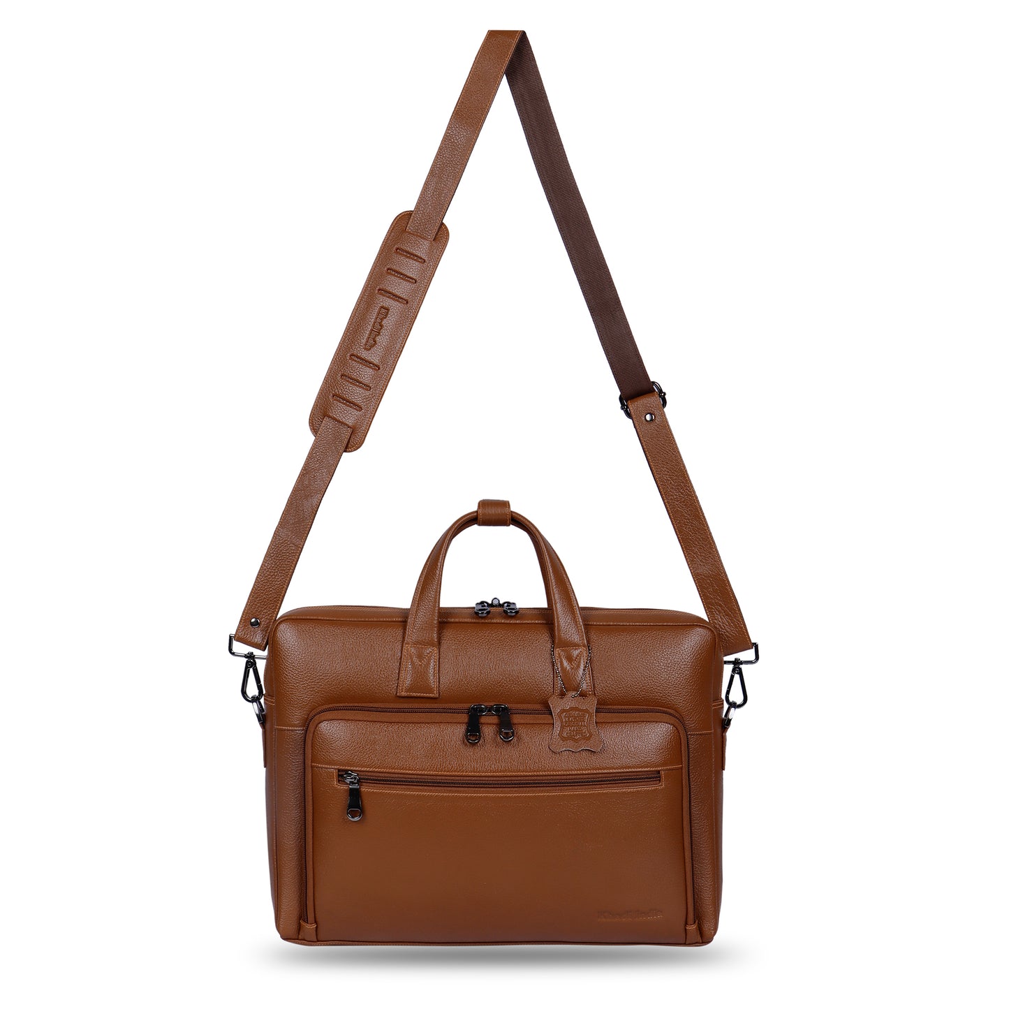 Minimal Tan Organizer Leather Laptop Bag