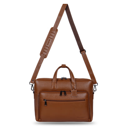 Minimal Tan Organizer Leather Laptop Bag