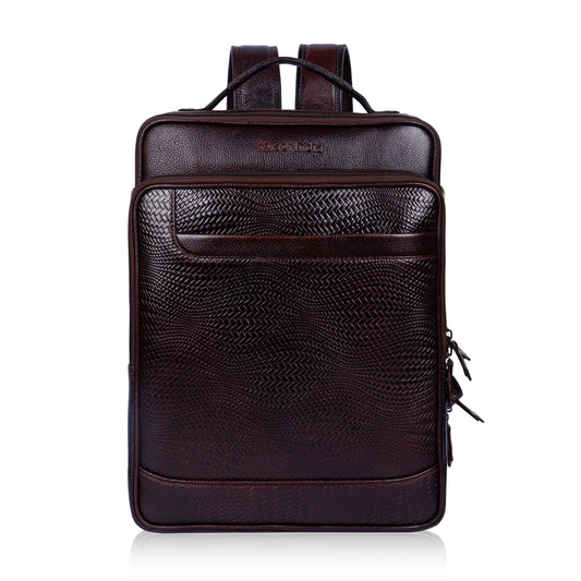 Heritage Brown Textured Leather Haversack Backpack