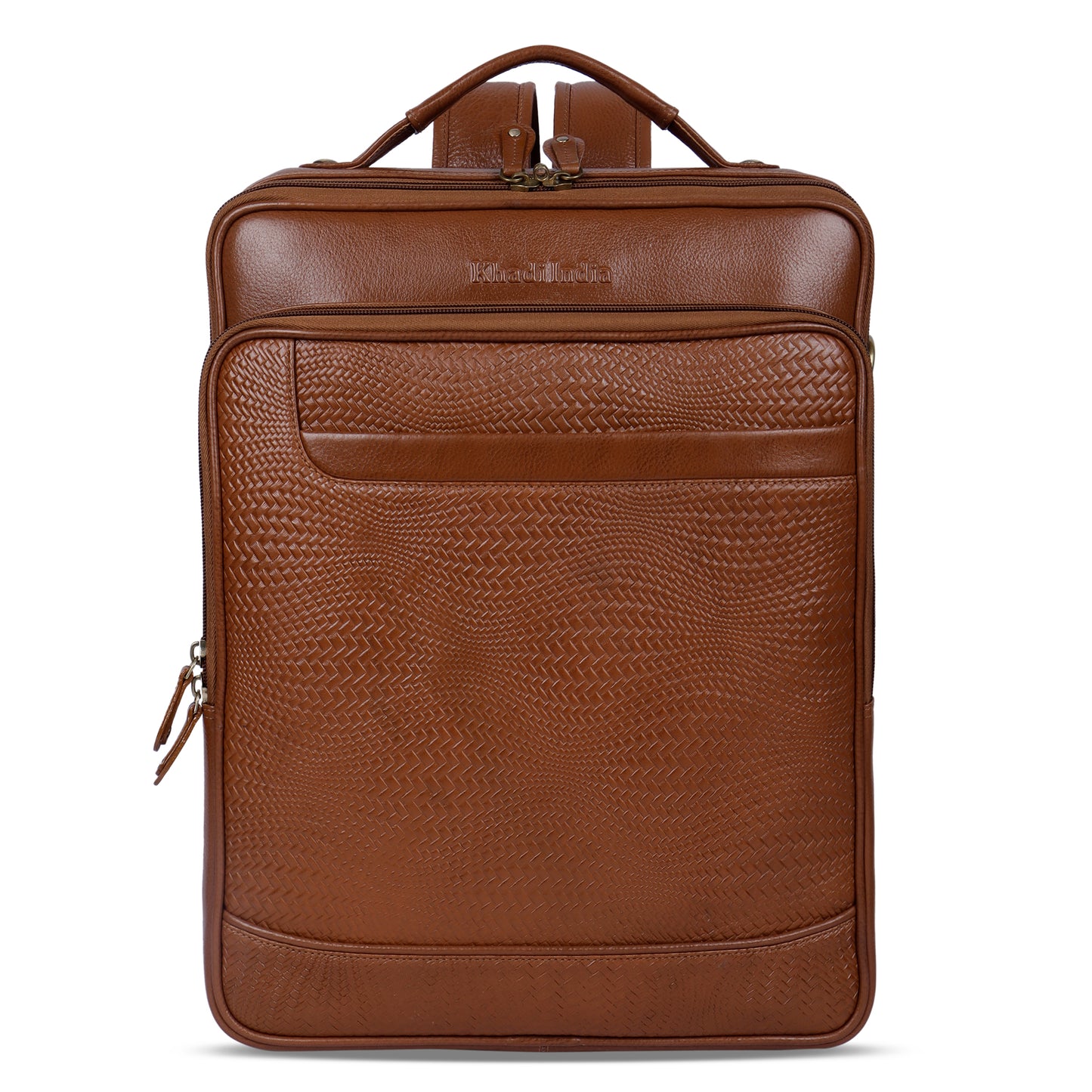 Classic Tan Textured Leather Haversack Backpack