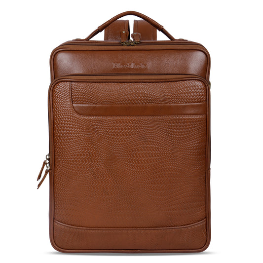 Classic Tan Textured Leather Haversack Backpack