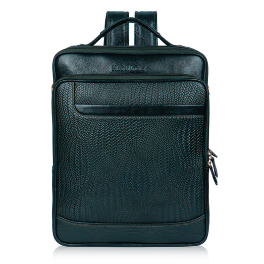 Striking Green Textured Leather Haversack Backpack