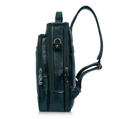 Striking Green Textured Leather Haversack Backpack