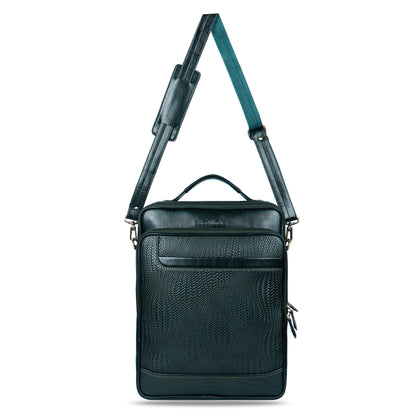 Striking Green Textured Leather Haversack Backpack