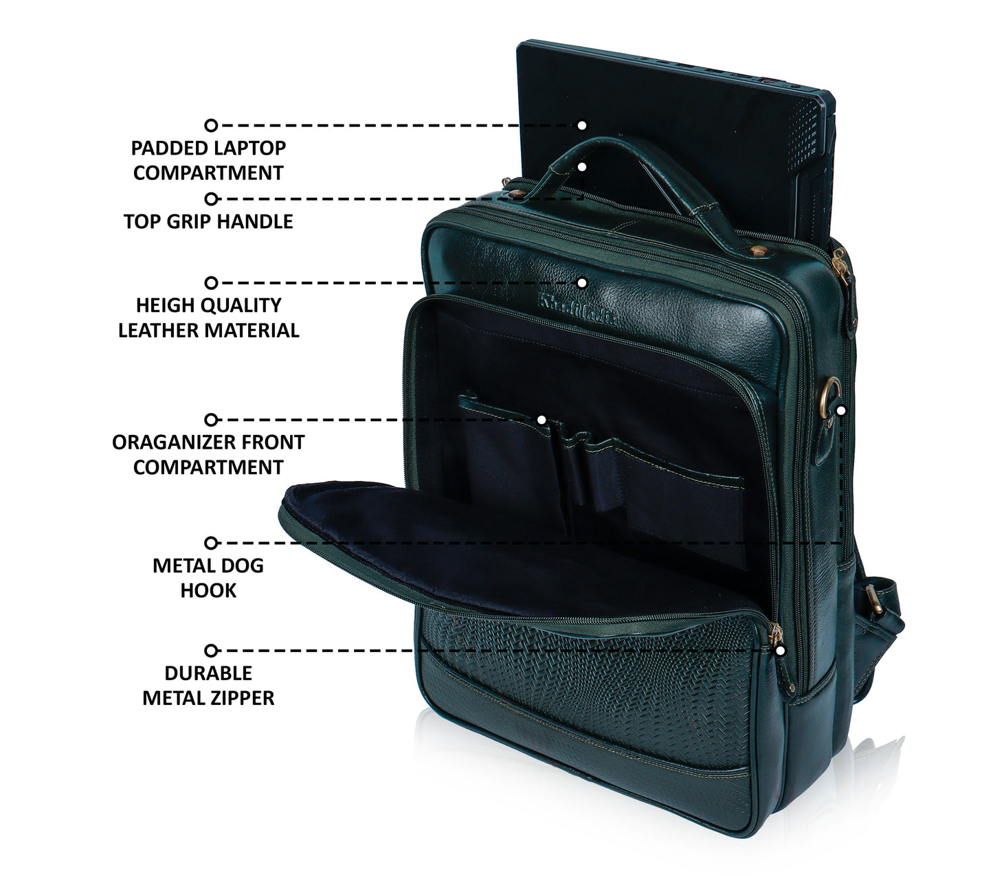 Striking Green Textured Leather Haversack Backpack
