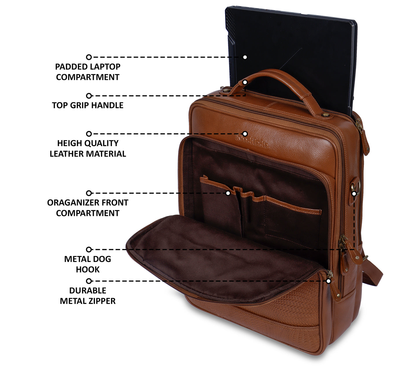 Classic Tan Textured Leather Haversack Backpack