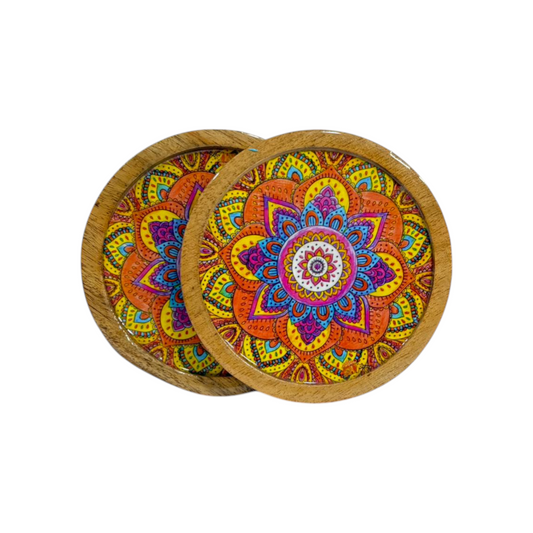 Pair of Hand-Painted Wooden Coasters