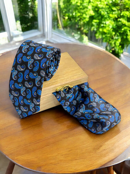 Black Paisley Silk Necktie & Pocket Square Gift Set
