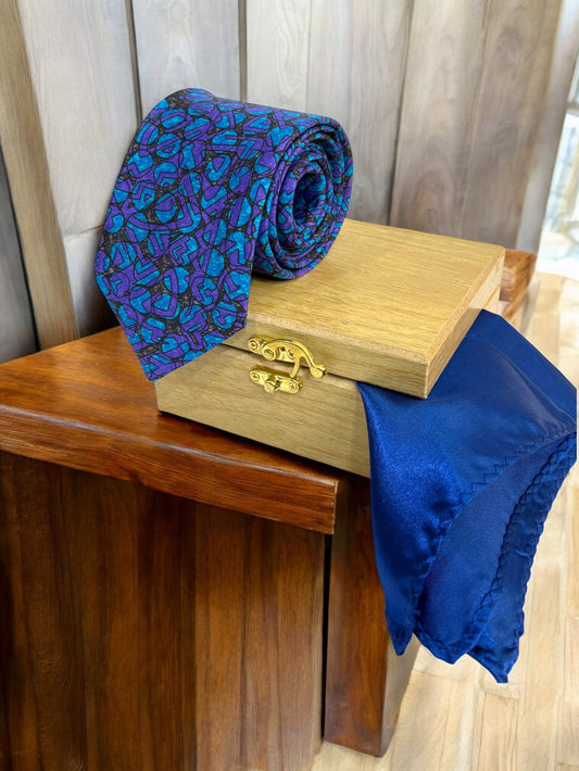 Royal Blue Paisley Silk Necktie & Pocket Square Gift Set