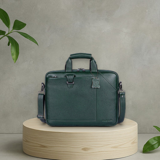 Assertive Green Loop Leather Laptop Bag