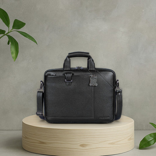 Robust Black Loop Leather Laptop Bag