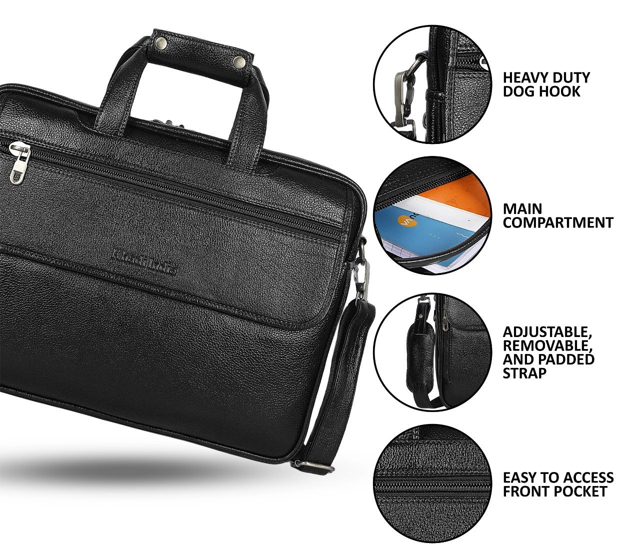 Timeless Black Leather Laptop Bag