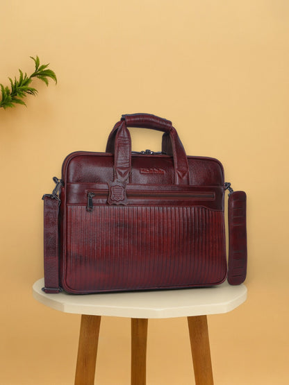 Vivid Maroon Lining Leather Laptop Bag