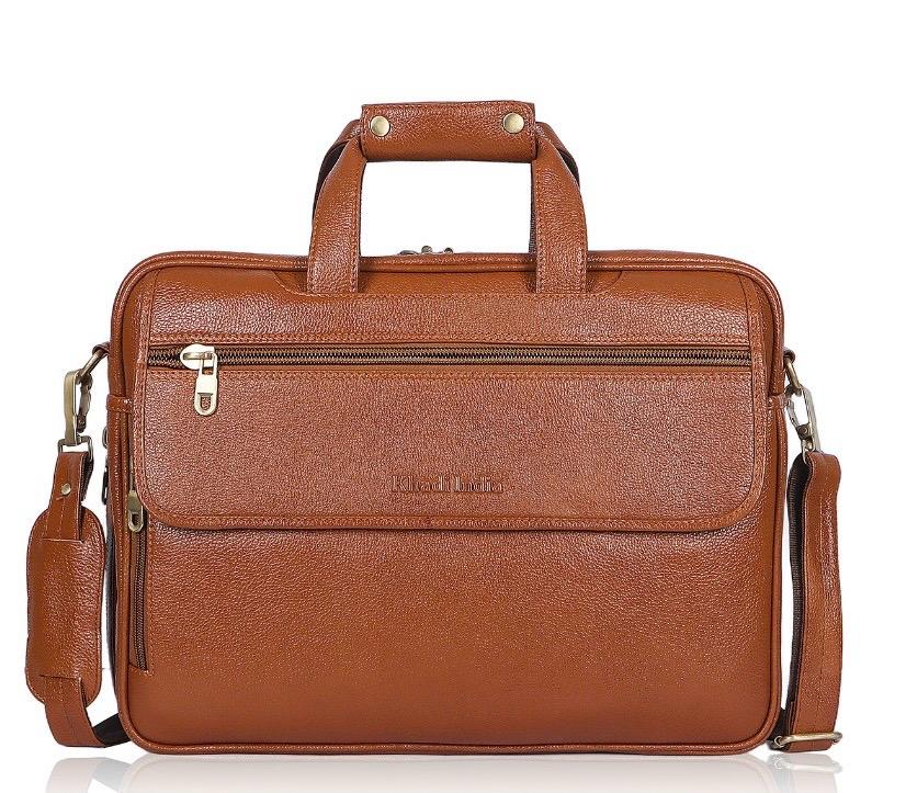 Discrete Tan Leather Laptop Bag