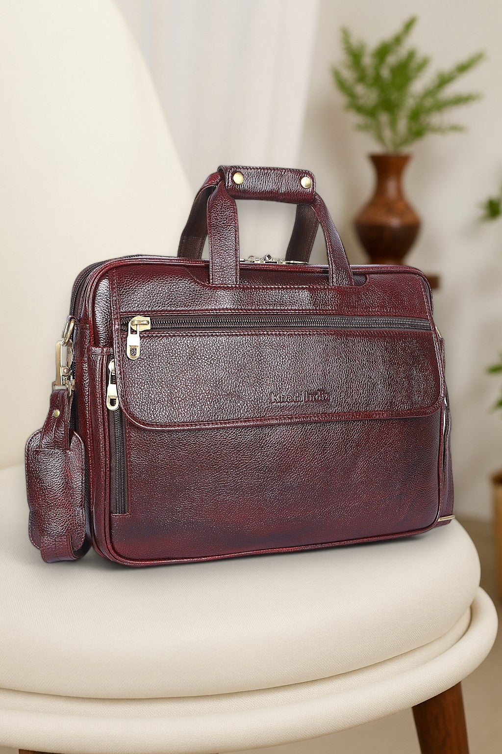 Modern Maroon Leather Laptop Bag