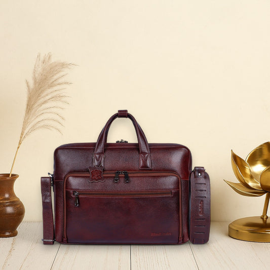 Elegant Maroon Organizer Leather Laptop Bag