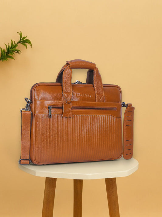 Edgy Tan Lining Leather Laptop Bag