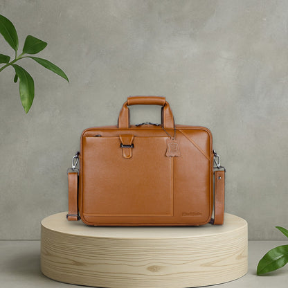 Vibrant Tan Loop Leather Laptop Bag