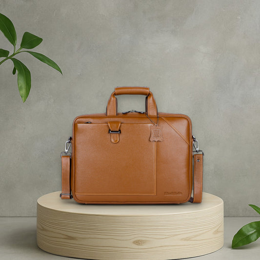 Vibrant Tan Loop Leather Laptop Bag