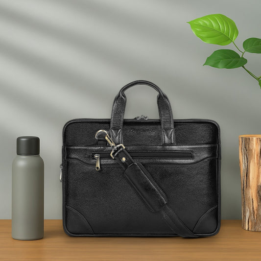 Dashing Black Slim Leather Laptop Bag