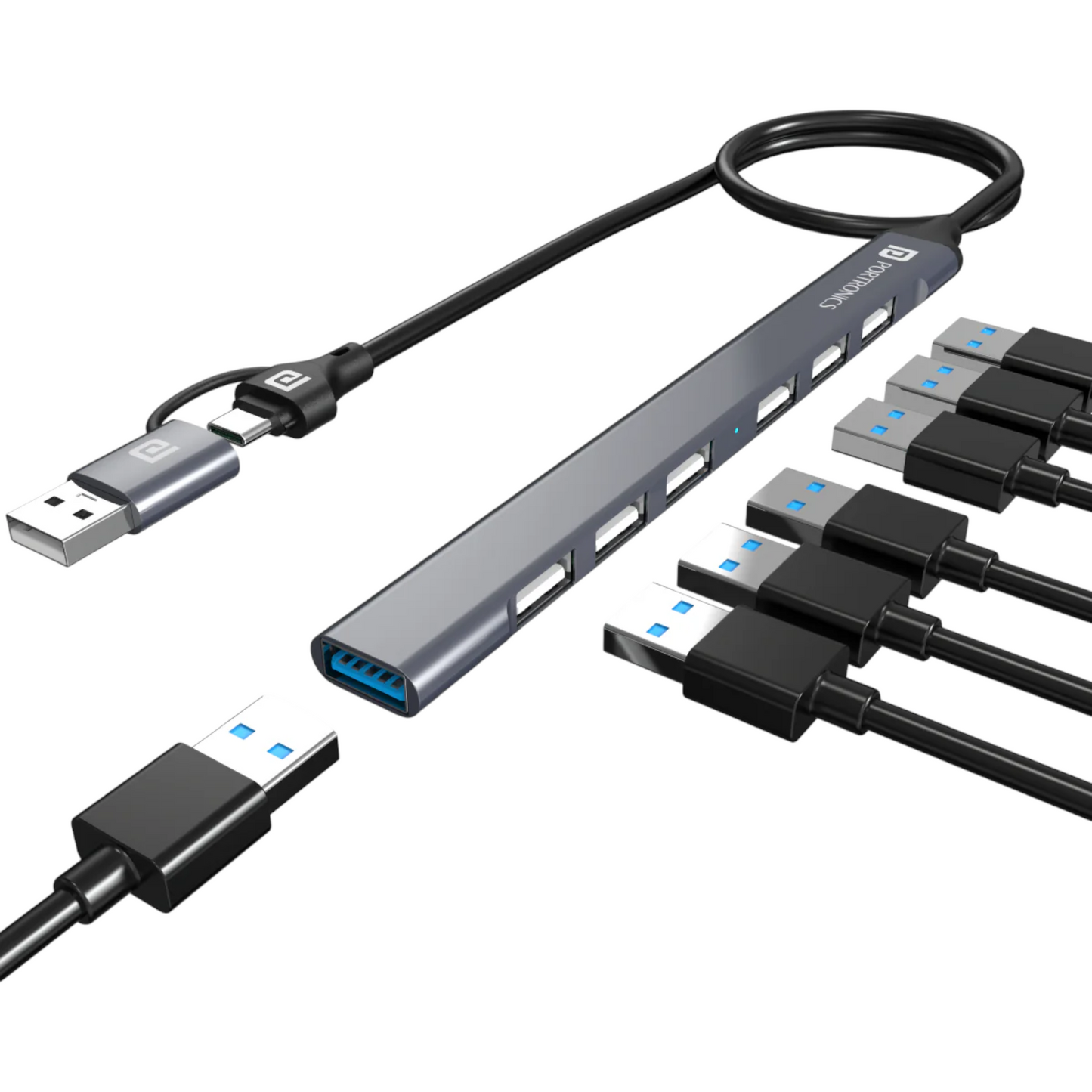 Portronics Mport 7 - 7-Port USB Hub with Dual Plugs