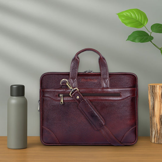 Rich Maroon Slim Leather Laptop Bag