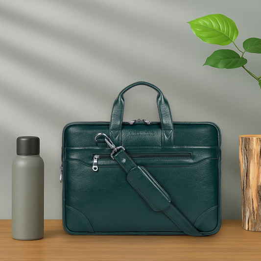 Stylish Green Slim Leather Laptop Bag