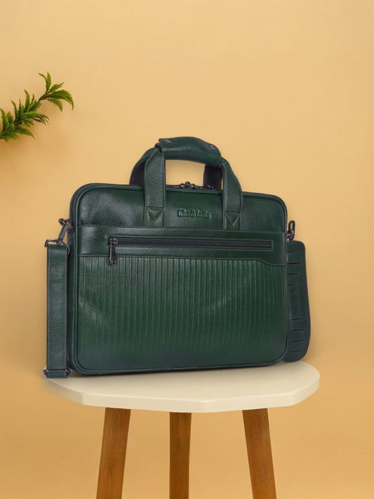 Vibrant Green Lining Leather Laptop Bag