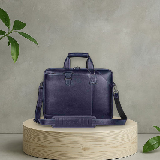 Commanding Blue Loop Leather Laptop Bag